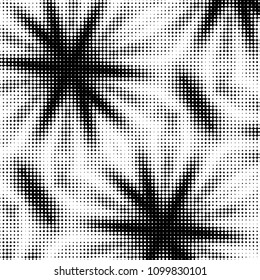 Abstract grunge grid polka dot halftone background pattern. Spotted black and white vector line illustration
