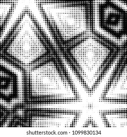 Abstract grunge grid polka dot halftone background pattern. Spotted black and white vector line illustration
