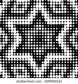 Abstract grunge grid polka dot halftone background pattern. Spotted black and white vector line illustration

