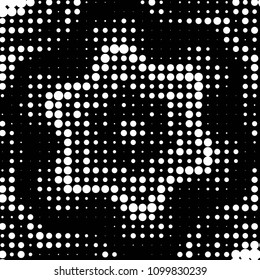 Abstract grunge grid polka dot halftone background pattern. Spotted black and white vector line illustration
