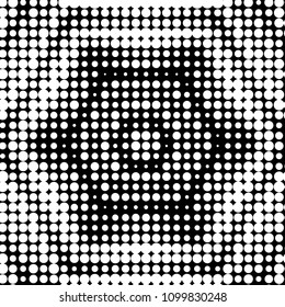Abstract grunge grid polka dot halftone background pattern. Spotted black and white vector line illustration
