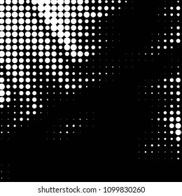 Abstract grunge grid polka dot halftone background pattern. Spotted black and white vector line illustration
