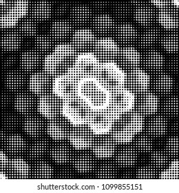 Abstract grunge grid polka dot halftone background pattern. Spotted black and white vector line illustration
