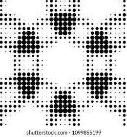 Abstract grunge grid polka dot halftone background pattern. Spotted black and white vector line illustration
