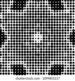 Abstract grunge grid polka dot halftone background pattern. Spotted black and white vector line illustration
