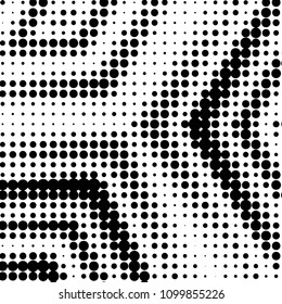 Abstract grunge grid polka dot halftone background pattern. Spotted black and white vector line illustration
