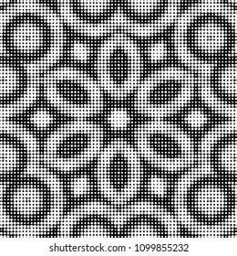 Abstract grunge grid polka dot halftone background pattern. Spotted black and white vector line illustration
