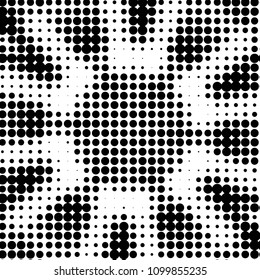 Abstract grunge grid polka dot halftone background pattern. Spotted black and white vector line illustration
