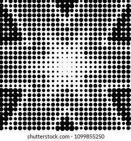 Abstract grunge grid polka dot halftone background pattern. Spotted black and white vector line illustration
