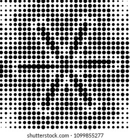 Abstract grunge grid polka dot halftone background pattern. Spotted black and white vector line illustration
