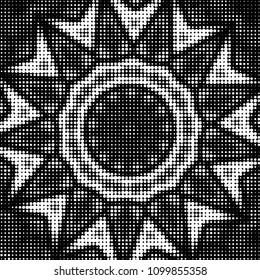 Abstract grunge grid polka dot halftone background pattern. Spotted black and white vector line illustration
