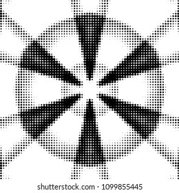 Abstract grunge grid polka dot halftone background pattern. Spotted black and white vector line illustration
