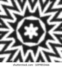 Abstract grunge grid polka dot halftone background pattern. Spotted black and white vector line illustration
