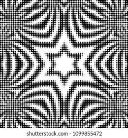 Abstract grunge grid polka dot halftone background pattern. Spotted black and white vector line illustration
