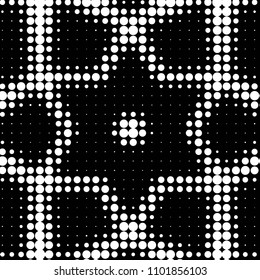 Abstract grunge grid polka dot halftone background pattern. Spotted black and white vector line illustration

