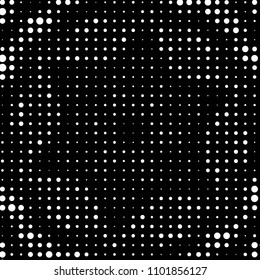 Abstract grunge grid polka dot halftone background pattern. Spotted black and white vector line illustration
