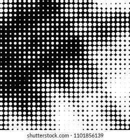 Abstract grunge grid polka dot halftone background pattern. Spotted black and white vector line illustration
