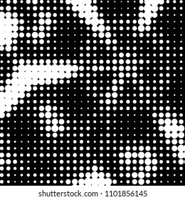 Abstract grunge grid polka dot halftone background pattern. Spotted black and white vector line illustration
