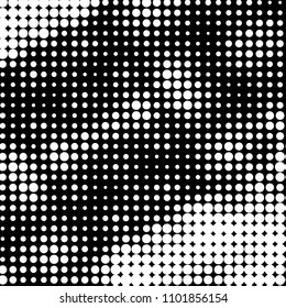 Abstract grunge grid polka dot halftone background pattern. Spotted black and white vector line illustration
