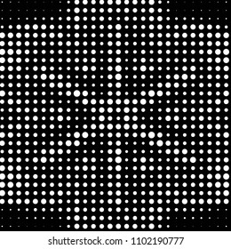 Abstract grunge grid polka dot halftone background pattern. Spotted black and white vector line illustration
