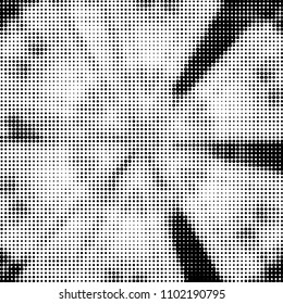 Abstract grunge grid polka dot halftone background pattern. Spotted black and white vector line illustration
