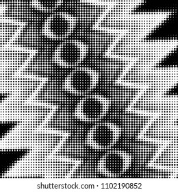 Abstract grunge grid polka dot halftone background pattern. Spotted black and white vector line illustration
