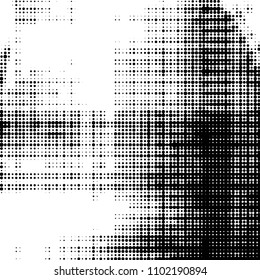 Abstract grunge grid polka dot halftone background pattern. Spotted black and white vector line illustration
