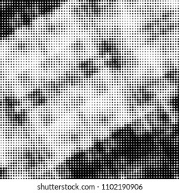 Abstract grunge grid polka dot halftone background pattern. Spotted black and white vector line illustration
