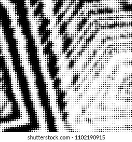 Abstract grunge grid polka dot halftone background pattern. Spotted black and white vector line illustration
