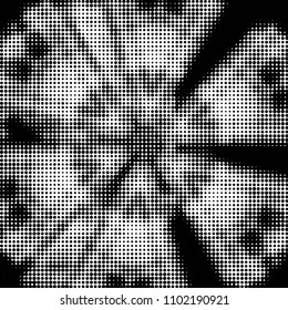 Abstract grunge grid polka dot halftone background pattern. Spotted black and white vector line illustration
