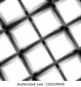 Abstract grunge grid polka dot halftone background pattern. Spotted black and white vector line illustration
