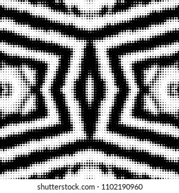 Abstract grunge grid polka dot halftone background pattern. Spotted black and white vector line illustration

