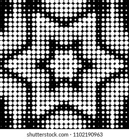 Abstract grunge grid polka dot halftone background pattern. Spotted black and white vector line illustration
