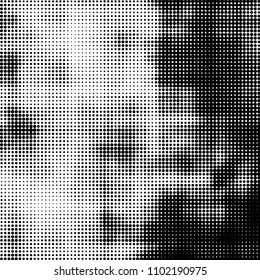 Abstract grunge grid polka dot halftone background pattern. Spotted black and white vector line illustration

