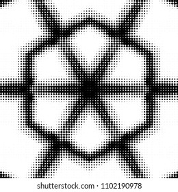Abstract grunge grid polka dot halftone background pattern. Spotted black and white vector line illustration

