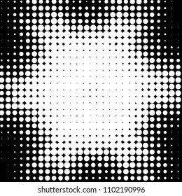 Abstract grunge grid polka dot halftone background pattern. Spotted black and white vector line illustration
