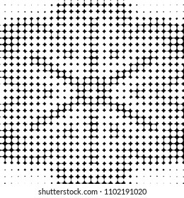 Abstract grunge grid polka dot halftone background pattern. Spotted black and white vector line illustration
