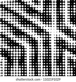 Abstract grunge grid polka dot halftone background pattern. Spotted black and white vector line illustration
