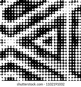 Abstract grunge grid polka dot halftone background pattern. Spotted black and white vector line illustration
