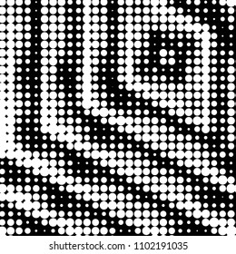 Abstract grunge grid polka dot halftone background pattern. Spotted black and white vector line illustration
