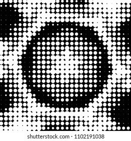 Abstract grunge grid polka dot halftone background pattern. Spotted black and white vector line illustration
