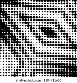 Abstract grunge grid polka dot halftone background pattern. Spotted black and white vector line illustration
