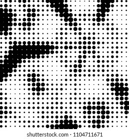 Abstract grunge grid polka dot halftone background pattern. Spotted black and white vector line illustration
