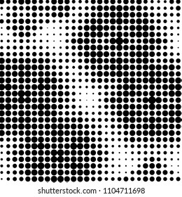 Abstract grunge grid polka dot halftone background pattern. Spotted black and white vector line illustration
