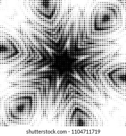 Abstract grunge grid polka dot halftone background pattern. Spotted black and white vector line illustration
