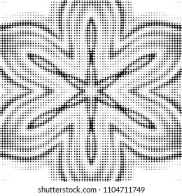 Abstract grunge grid polka dot halftone background pattern. Spotted black and white vector line illustration
