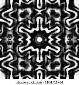 Abstract grunge grid polka dot halftone background pattern. Spotted black and white vector line illustration
