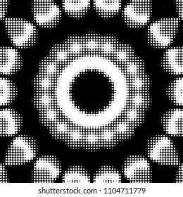 Abstract grunge grid polka dot halftone background pattern. Spotted black and white vector line illustration
