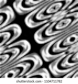 Abstract grunge grid polka dot halftone background pattern. Spotted black and white vector line illustration
