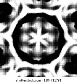 Abstract grunge grid polka dot halftone background pattern. Spotted black and white vector line illustration
